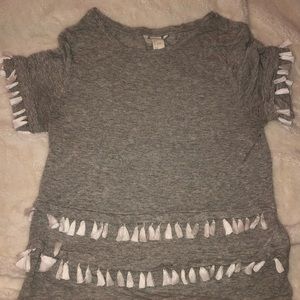 Grey Tee with White Tassels